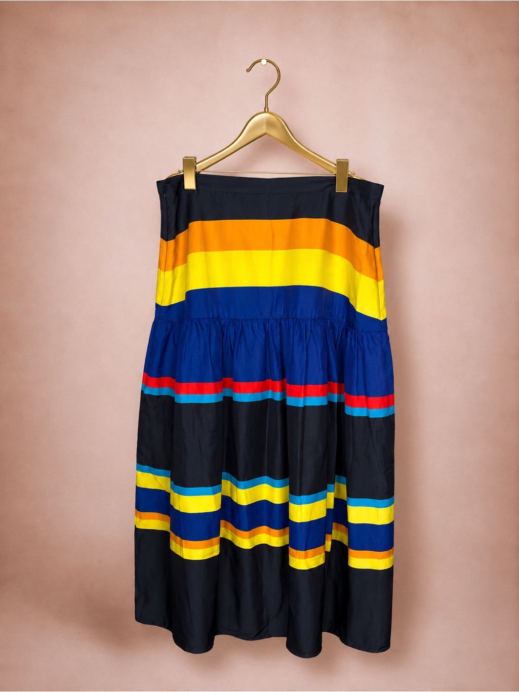 Women’s Black Midi Skirt With Bold Rainbow Stripes